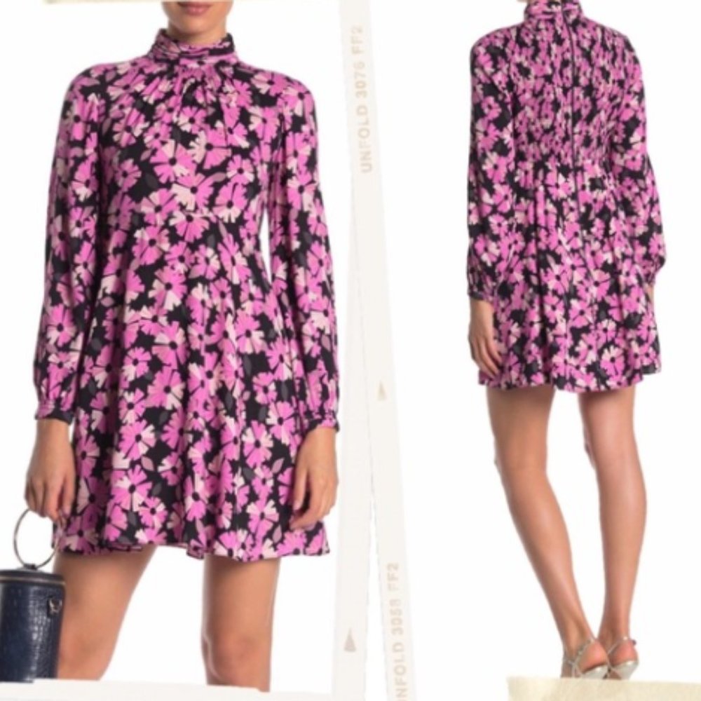 kate spade Pink and Black Floral High-Neck Midi Dress